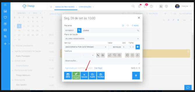 Como utilizar as Funções Desmarcar, Faltar e Cancelar -1
