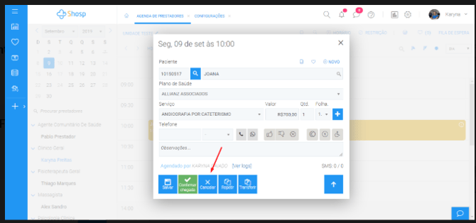 Como utilizar as Funções Desmarcar, Faltar e Cancelar -5