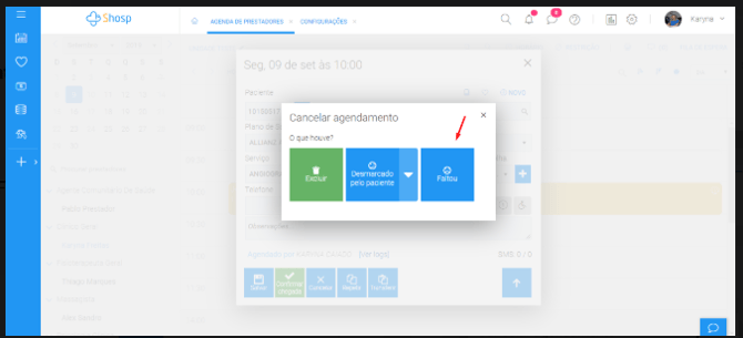 Como utilizar as Funções Desmarcar, Faltar e Cancelar -6