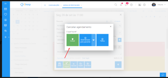Como utilizar as Funções Desmarcar, Faltar e Cancelar -9