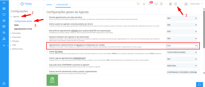 Configurações de salas