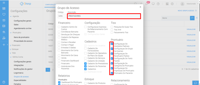 Grupo de acesso prestadores