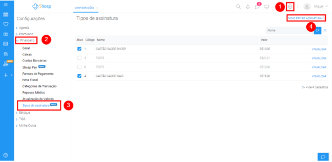 Imagem 1 - cadastrar novo tipo de assinatura