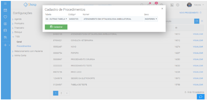 Imagem 1 - cadastro de procedimentos