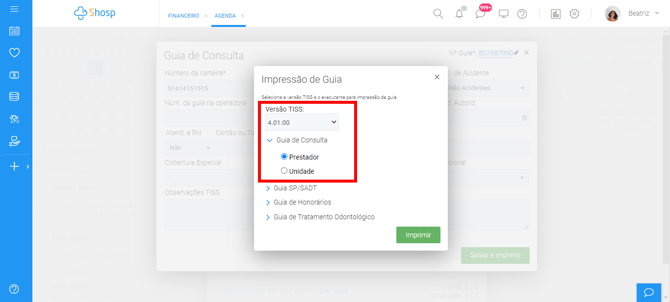 Imagem 3 - emitir e imprimir guias