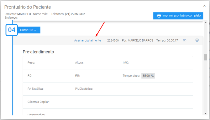 Imagem 4 - assinando prontuário antigo