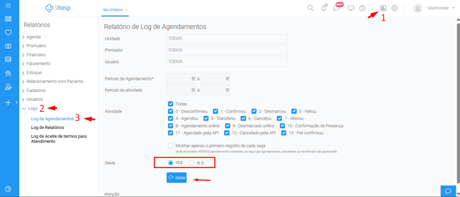 Log de agendamentos